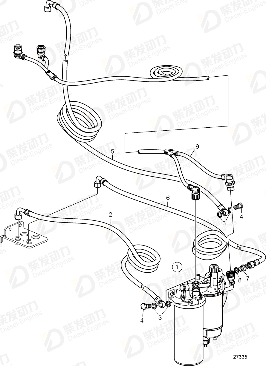 volvo penta Fuel hose 22314421 Drawing volvo penta Fuel hose 22314421 Drawing